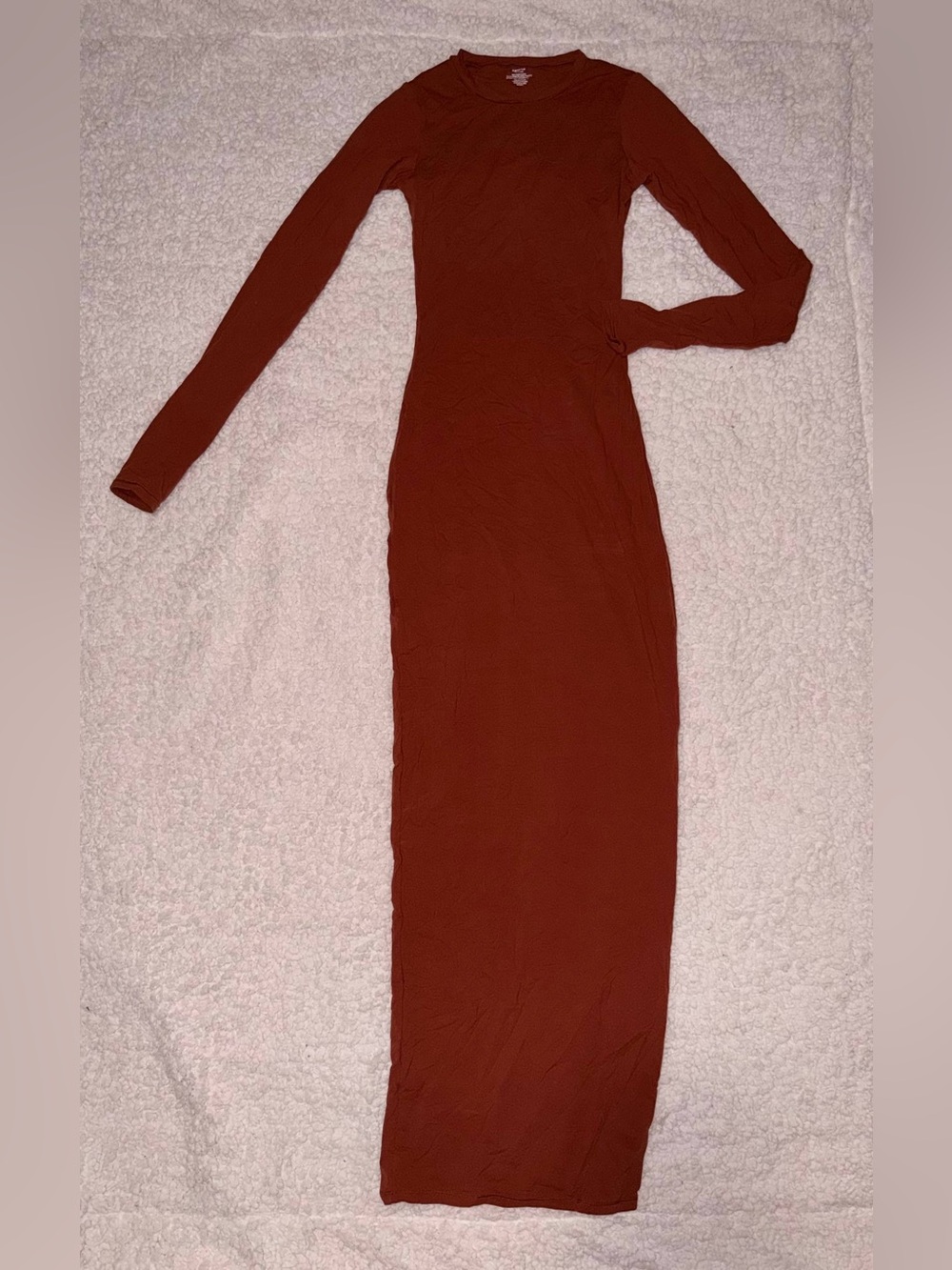 SKIMS Long Sleeve Maxi Dress in Rust Brown